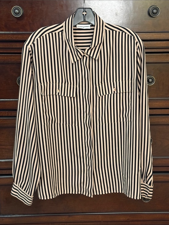 Alfred Dunner Tops - Alfred Dunner Black and Cream Vertical Stripe Button-Front Shirt